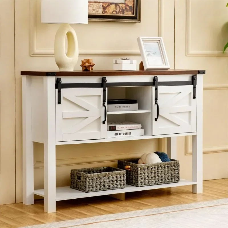 

Entryway Table with Sliding Barn Doors, 46'' Farmhouse Console Table with Storage, Rustic Sofa Table with Adjustable