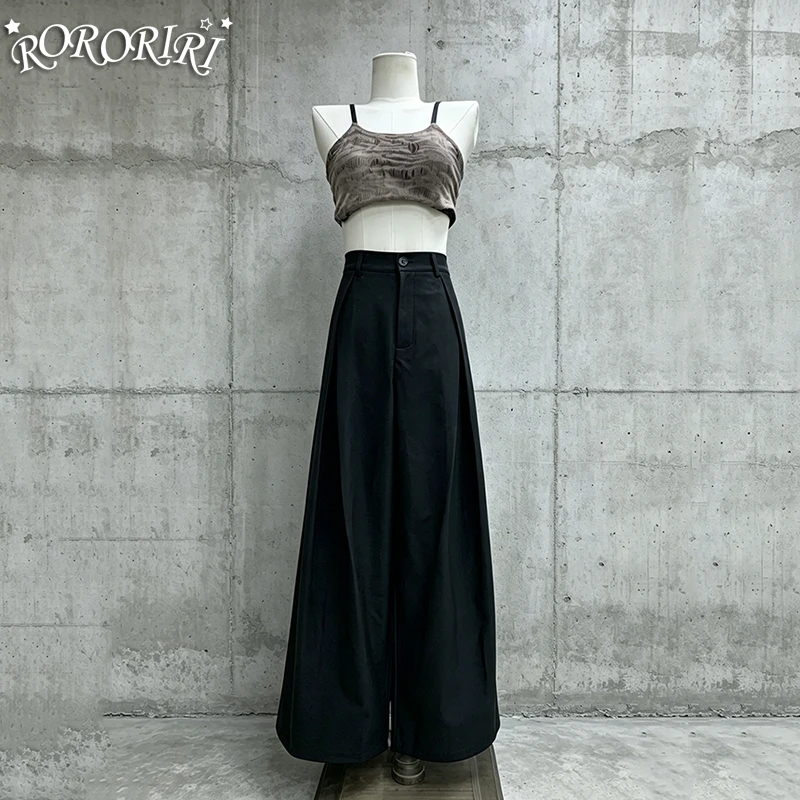 RORORIRI Unisex Black Dressy Pants for Women Korean Lounge Cleanfit Baggy Draped Pleat Suit Trousers Vintage Office Streetwear
