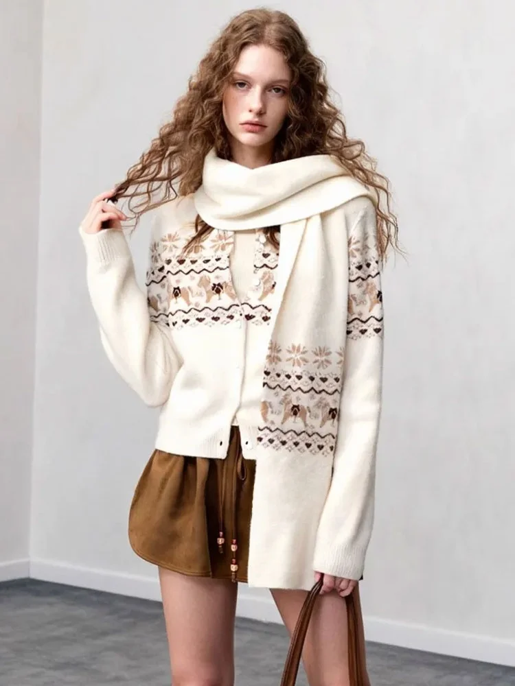 

Вязаный комплект ZhuoZhi Faion: свитер и шарф с узором Fair Isle, коллекция Зима 2025, женский костюм-двойка