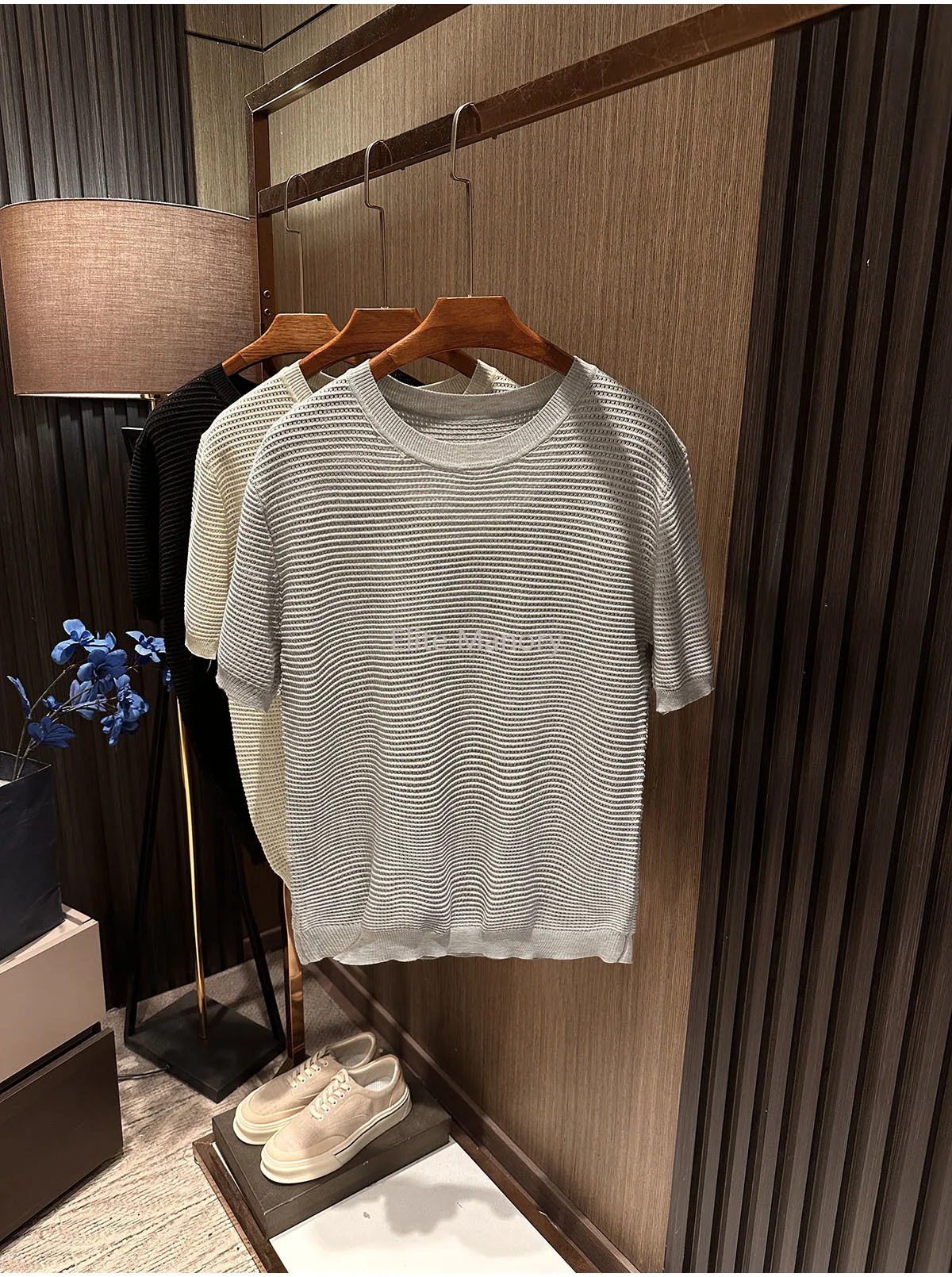 [Lazy and comfortable] 2026 summer new men's high-end round neck knitted short-sleeved T-shirt
