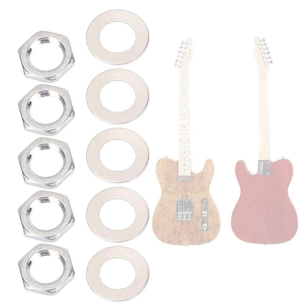 10 Sets Durable Metal Jack Nut Silver Washers Included Guitar Input Jack Nut Guitar Hardware Kit Guitar Replacement Parts