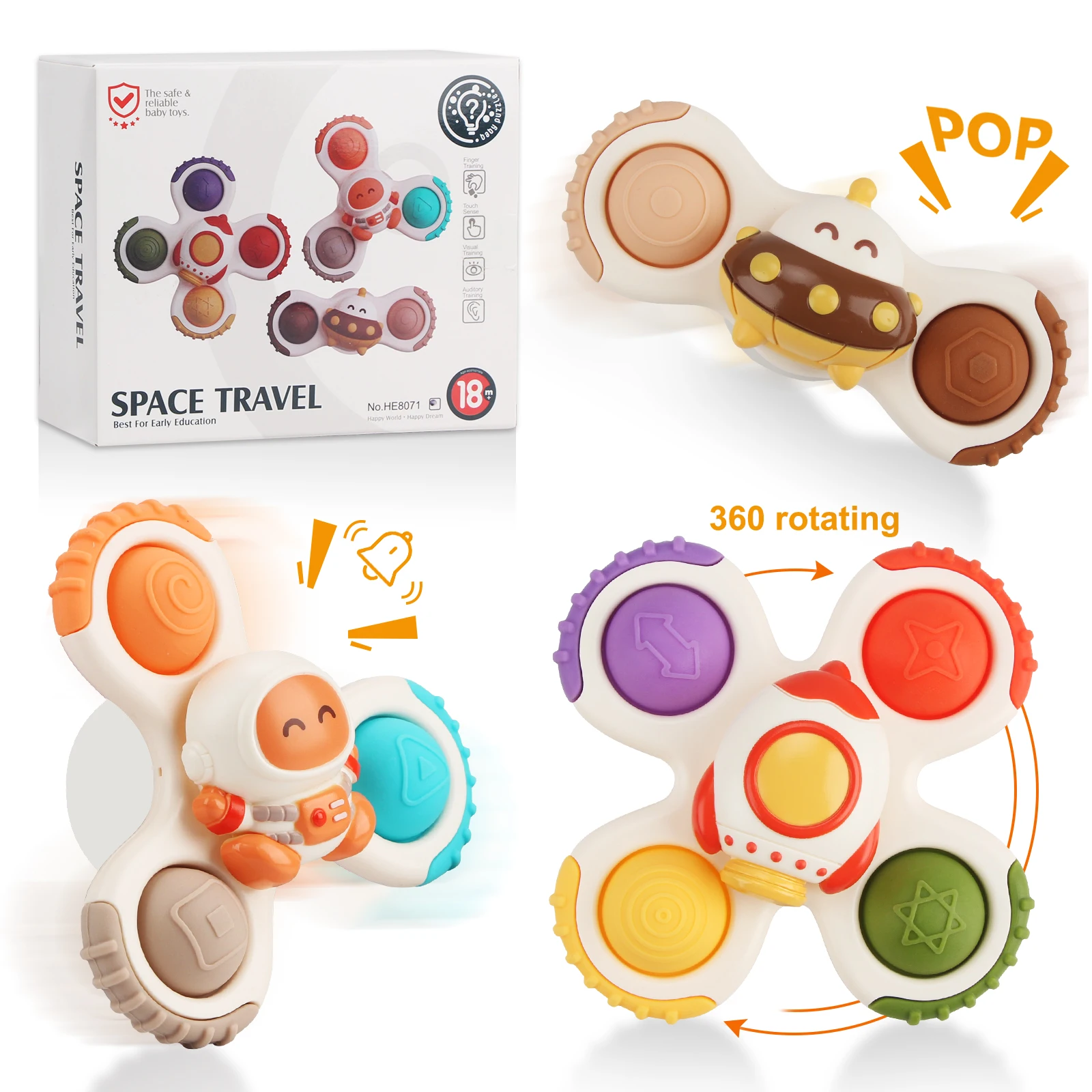 

3pcs/set Suction Cup Spinning Cartoon Toys Funny Bathing Toys Colorful Gyro Kids Fingertip Rattle Toy Bath Toy for Toddler Gifts