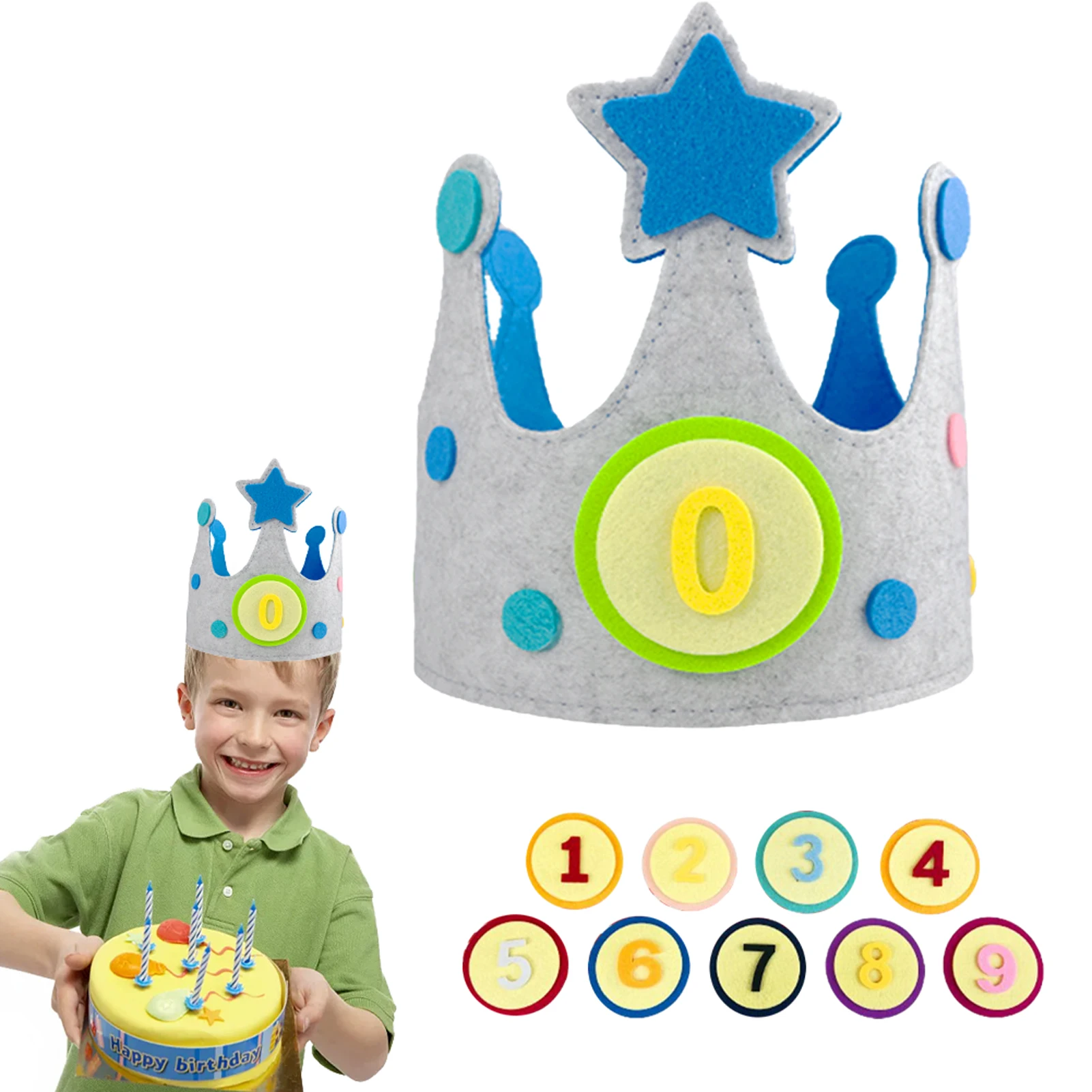 Reusable Birthday Felt Hats Crown for KidsHappy Birthday Hat with Adjustable Baby’s Birthday Party Decorations