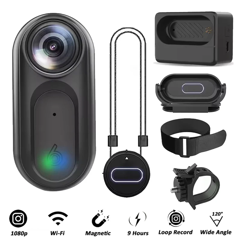 

1080P Outdoor Magnetic Thumb Camera 128GB Motorcycle Bike Sports Mini Bicycle Diving Hiking Action Cam WiFi Waterproof Body Cam