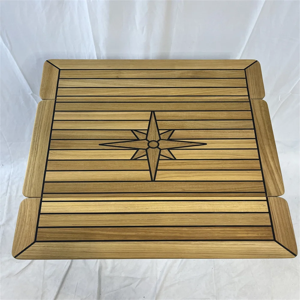 Folding Wings Teak Table Top 340/680*600 mm ,13.4/26.8*23.6 inch Rectangular Star Inlay Marine Yacht RV TW3560