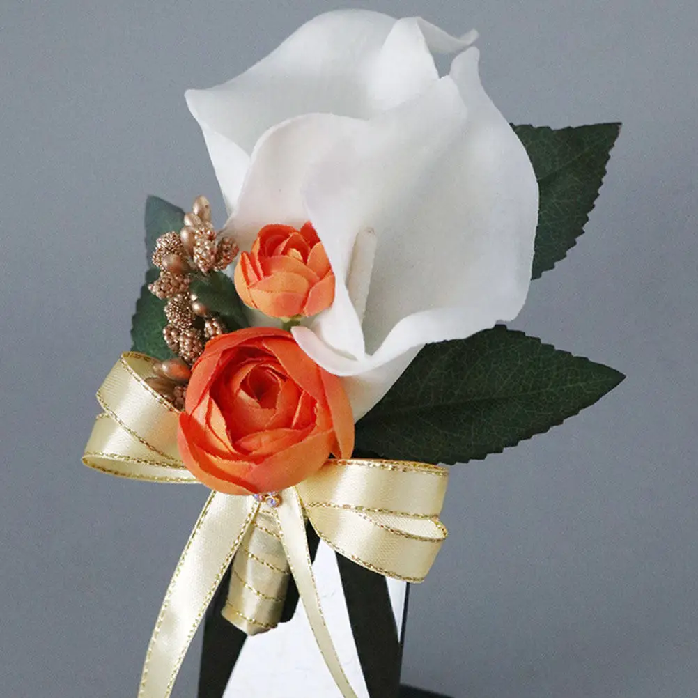 Artificial Flower Corsage Plastic PU Wedding Corsage for Groom Bride Father Grandfather Wedding Photo Prop Elegant Classic