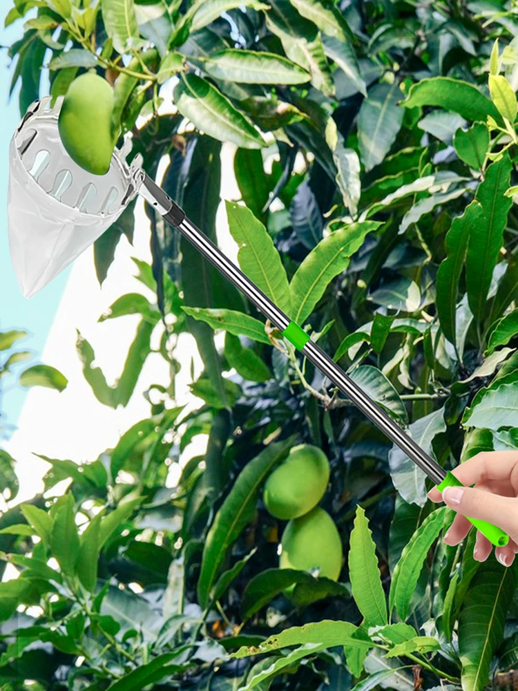 Fruit Picker Pole W/ Storage Bag Stainless Steel Pole Apple Picker Pole Splicing Rod Fruit Picker Orange Picker Tool Garden Tool