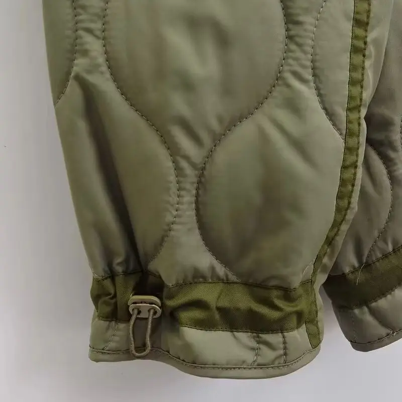 Quilted coat for women 2026 traf QUILTED JACKET WITH TIES new beige drawstring high neck pocket clip cotton jacket for women