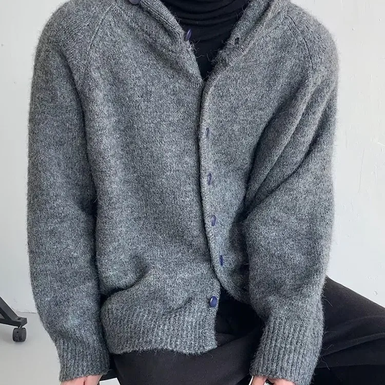 

Мужской вязаный свитер с капюшоном и глубокими глазами, большой размер 250, американский ретро Cleanfit Jaet, зимнее длинное пальто обычного кроя