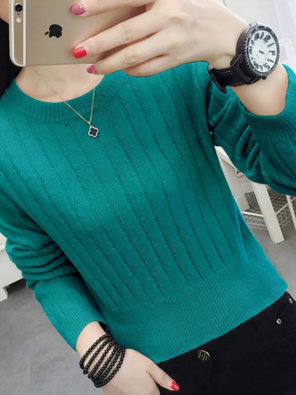 

Slim Fit ort Knitted Sweater Women's Base Layer irt Sli Inner Wear Spring Autumn New Sle Versatile Knitted Top Trendy