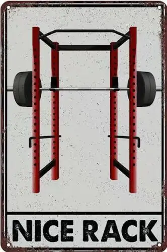 NICE RACK FUNNY SQUAT RACK PLAY ON WORDS METAL SIGN GYM MAN CAVE WALL GARAGE ART sign sign