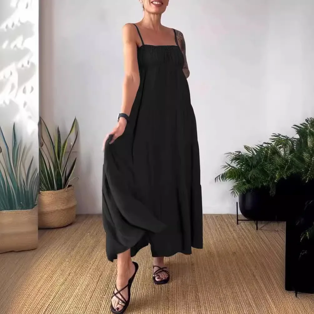 

Black Women's Long Skirt Fashionable Suspender Square Vacation Women's Clothing Summer Sexy Beach Elegant Women Long Skirt Vest