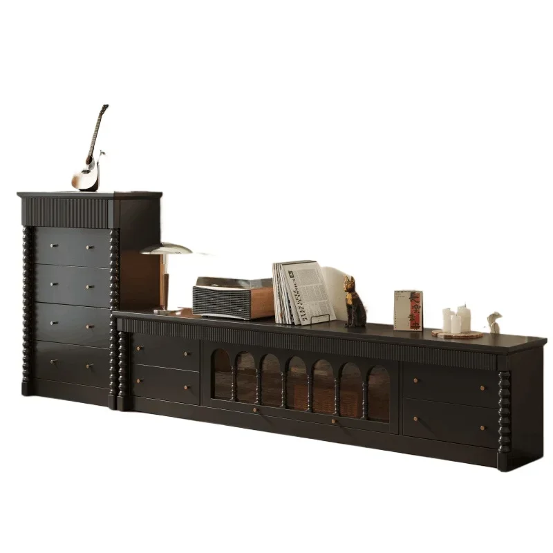French retro solid wood TV ca binet me  dieval, large apartment living room audio-visual floor cabi net combination