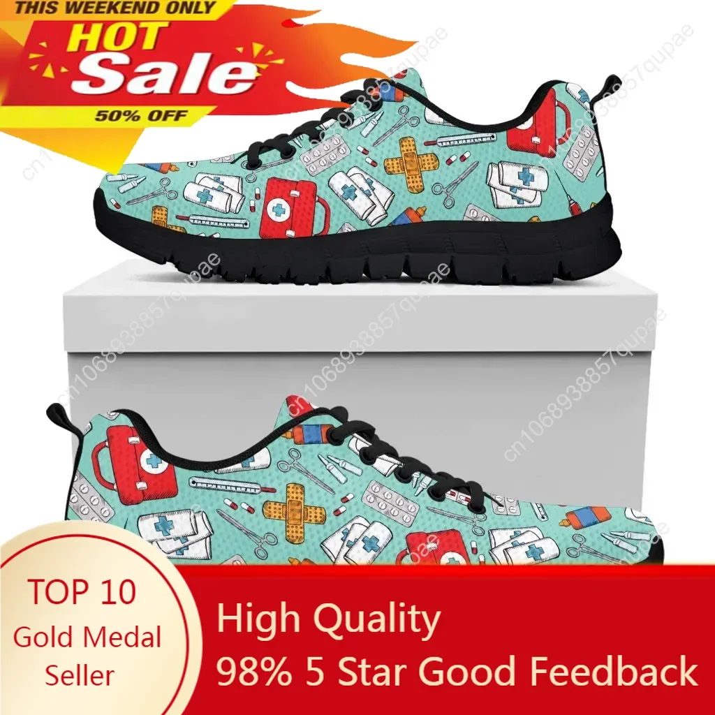 Spring Autumn Soft Warm Flats Shoes Hospital Medical Nurse Printed Women Casual Sneakers Lace Up Footwear Zapatillas