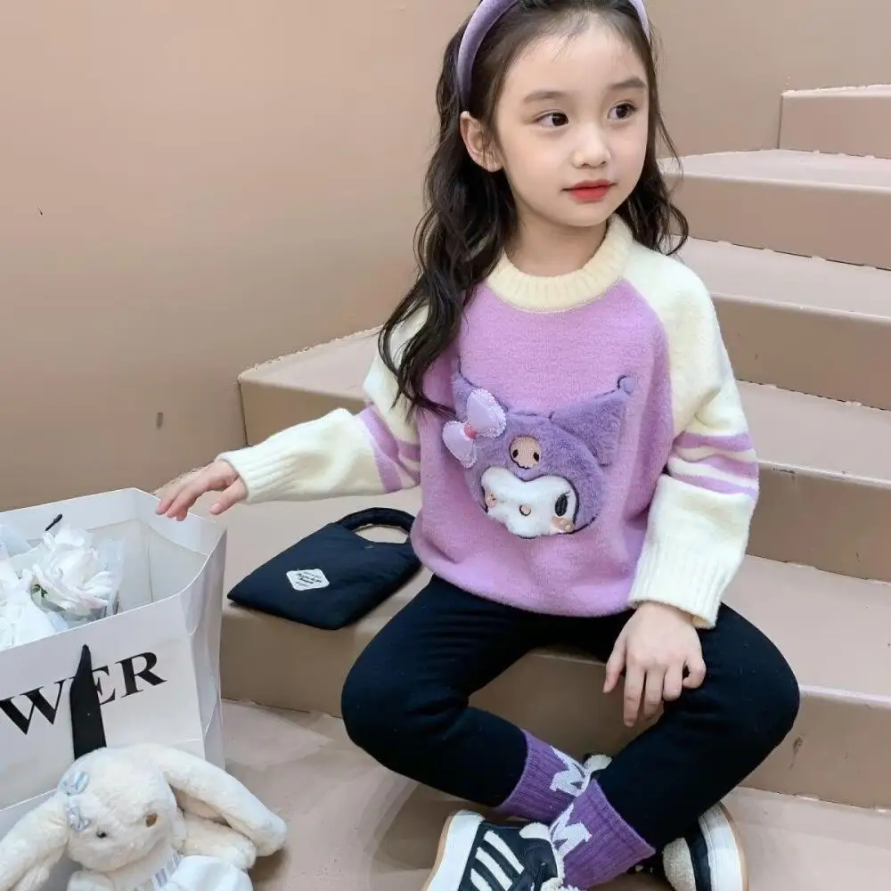 

Sanrio Kuromi My Melody Girls' Crew Neck Sweater Children's Clothing Winter Style Children's Tops Kawaii Bottoming Sweater