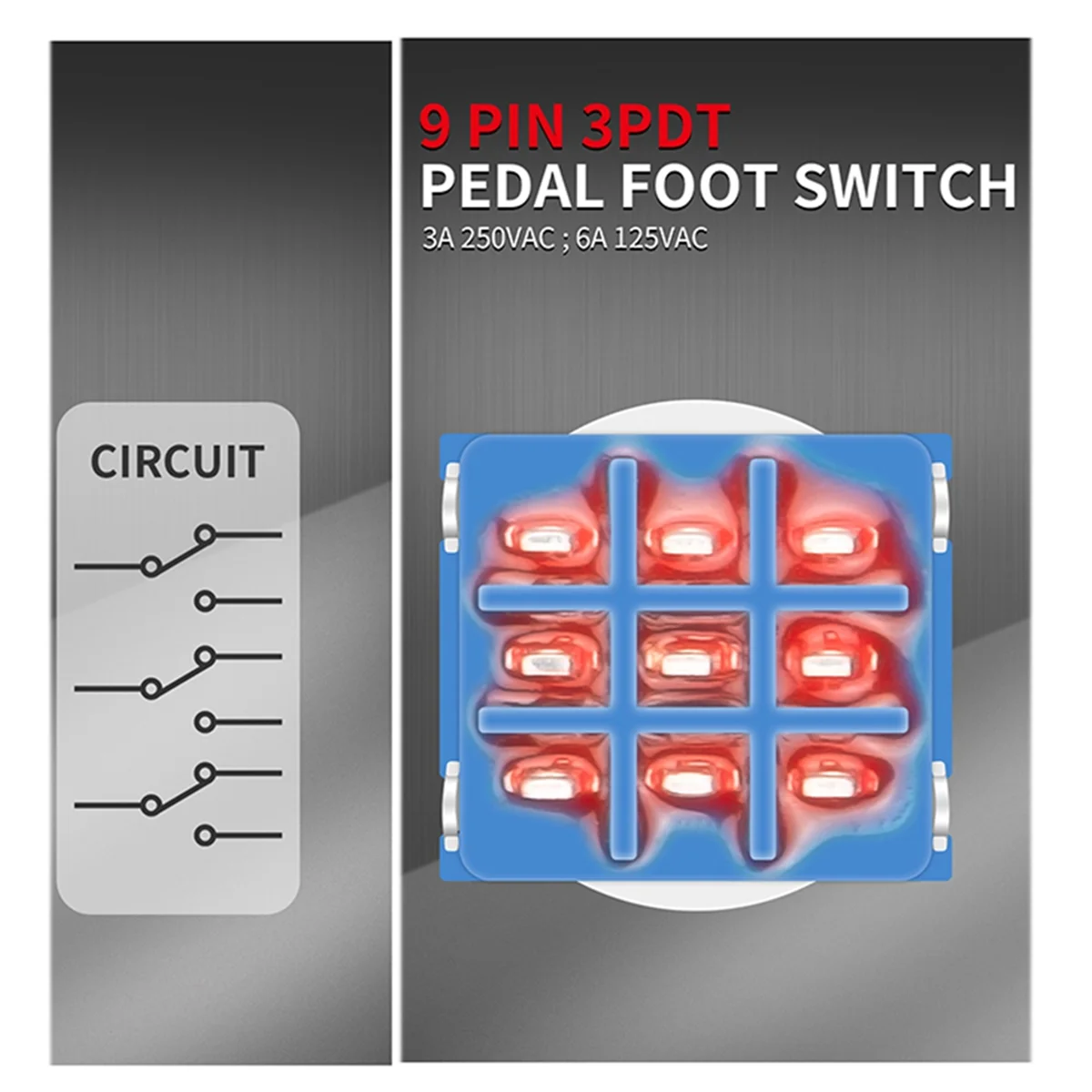 JAS-10PCS 3PDT Guitar Effects Stomp Switch Guitar Foot Switches 9 Pin Latching Push Button Switch ON-on with Solder Terminal