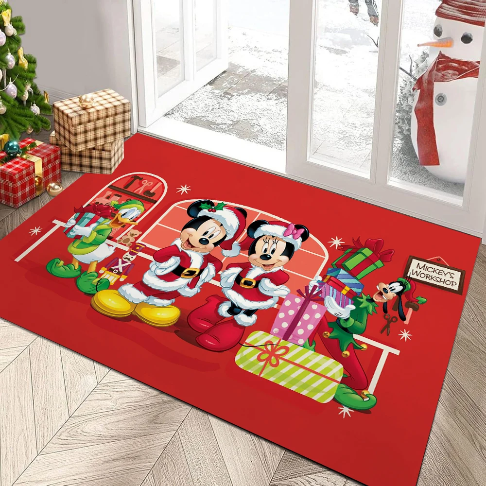 MINISO Disney Christmas Mickey Minnie Door Mats Entrance Rug Non-slip Carpet for Home Office Washable Kitchen Bathroom Doormats