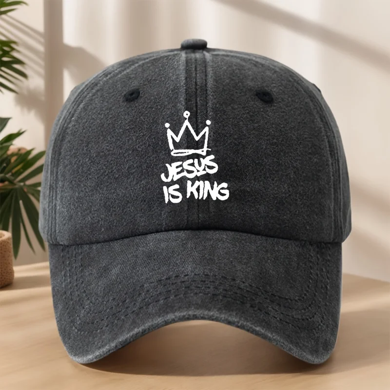 

MAKEFGE Men's Jesus is King Crown Graphic Baseball Cap - 100% Polyester Soft Breathable Adjustable Snapback Hat, 260gsm Heavywei