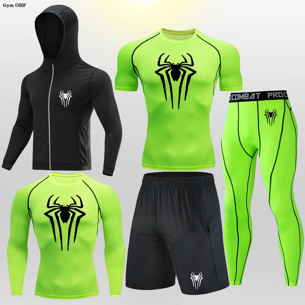 Camiseta de correr de verano para hombre, conjunto de 5 piezas, Berserk impreso, conjunto de compresión de secado rápido, Leggings de Fitness, traje ajustado Rashgard MMA