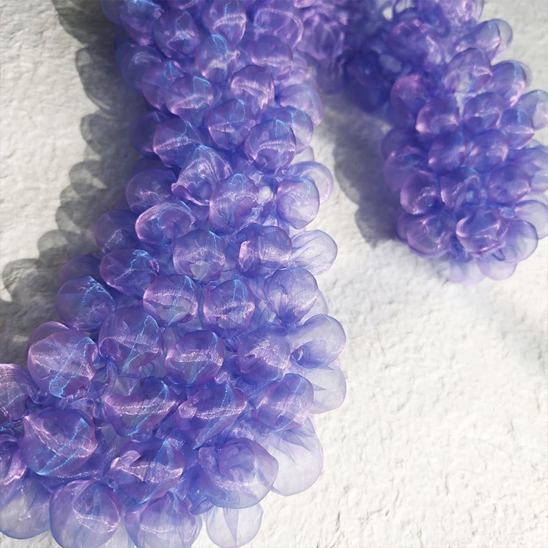 80x20cm Purple Bubble Yarn Fabric Amethyst Tulle See-Through 3D Lace Fabric DIY Sewing Wedding Dress Clothing Designer Fabric