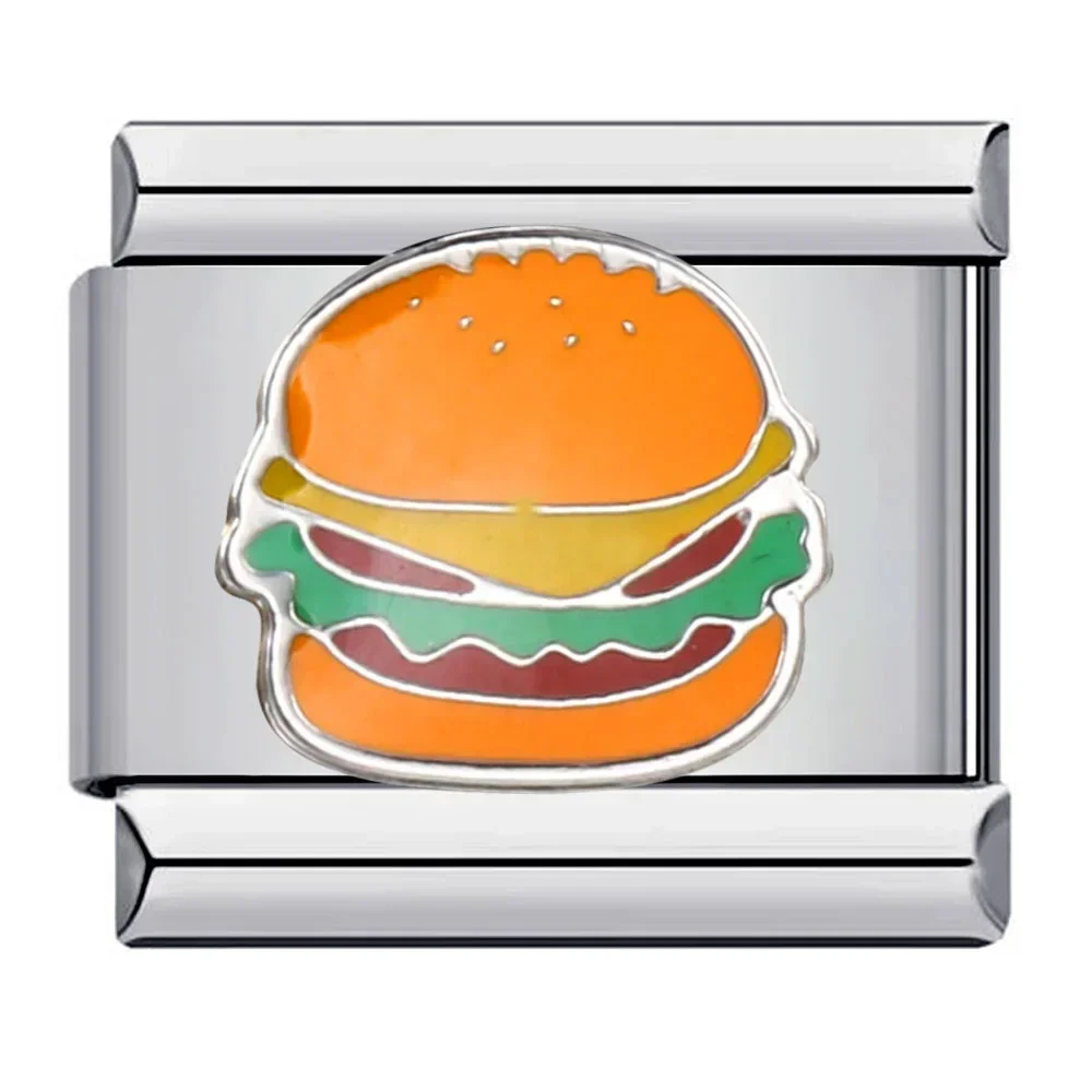 SISSI Charm Fashion Food Hamburger Ice Cream Charm Italian Links Fit 9mm Bracelet Stainless Steel Jewelry DIY Making Wholesale