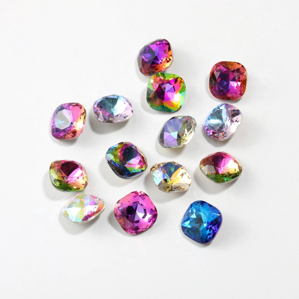 10mm 4470 Cushion Nail Charm Rhinestones Pointback Fancy Stones Blue Red Crystal Stones Glue On Nails Decoration Stickers Beads