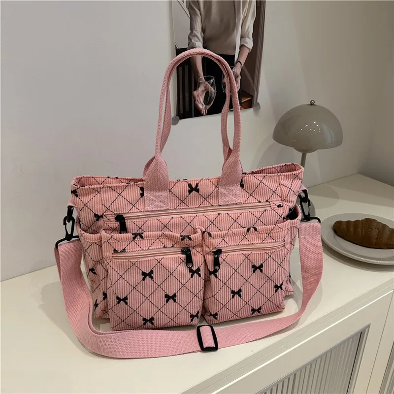 

Women's shoulder bag bow print tote bag women's casual bag storage bag fashion large capacity handbag