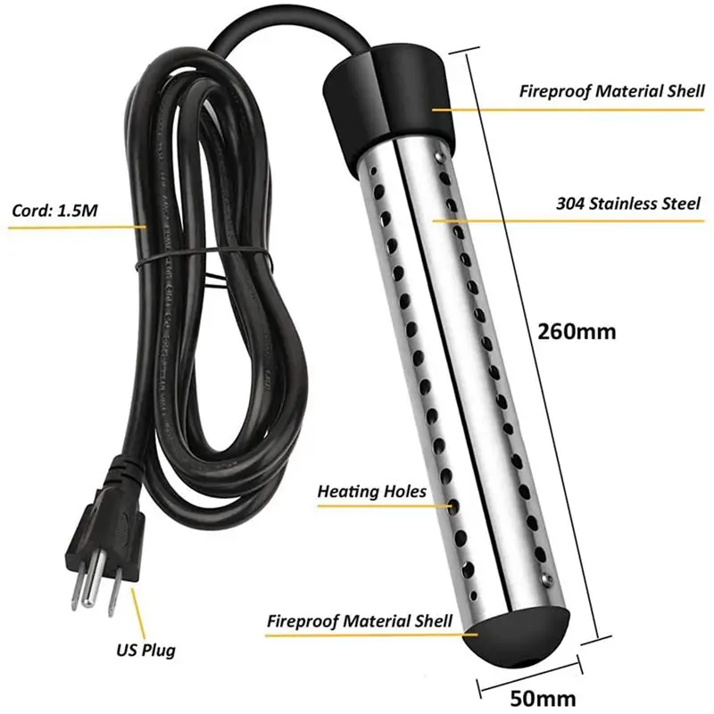 2X Immersion Heater, Portable Electric Submersible Instant Water Heater, Used In Swimming Pool Tub Bathtub US Plug-A77G