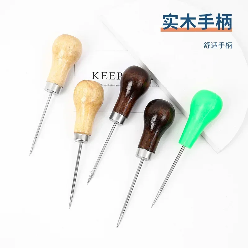 1PC Canvas Leather Sewing Shoes Wood Handle Tool Awl Hand Stitching Taper Leathercraft Needle Tool Kit Craft Sewing Supplies