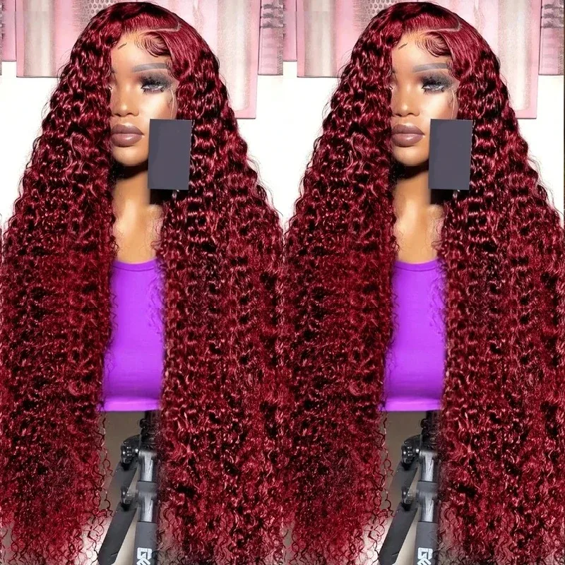 

30 40 Inch Deep Wave 99J Burgundy Human Hair Wigs 13x6 HD Lace Frontal Wig 200% Density Brazilian Red Colored Curlys For Women
