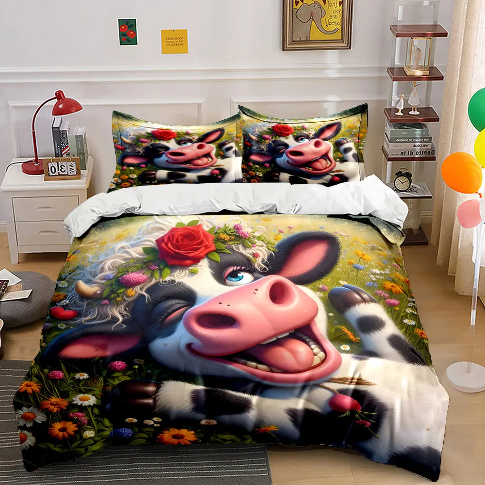 Happy cow in meadow Printed Duvet Cover Set1 Duvet Cover+2 PillowcaseMulti Size Bedroom Bedding Decoration Luxury gifts