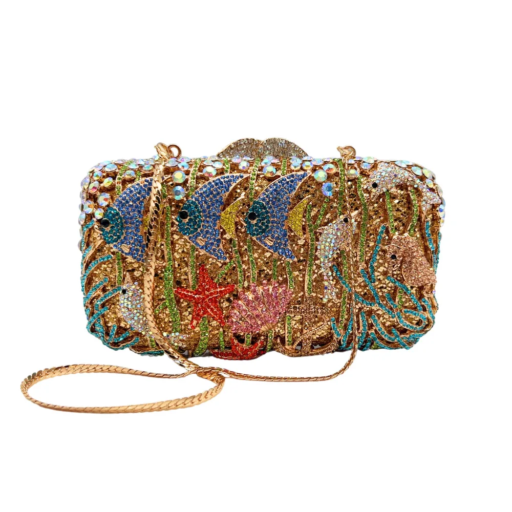 

2025 Sea World Women Crystal Evening Bag Cocktail Rhinestone Handbags Animal Diamonds Clutch Crystal Wedding Minaudiere Purse