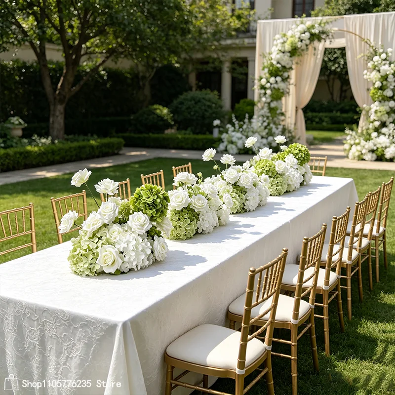 Künstliche weiße Rose, grüne Hortensie, Tischdekoration, Blumenarrangement, Hochzeit, Party, Tischdekoration, Heimdekoration, Innenbereich, Blumenrequisite – Detail 1