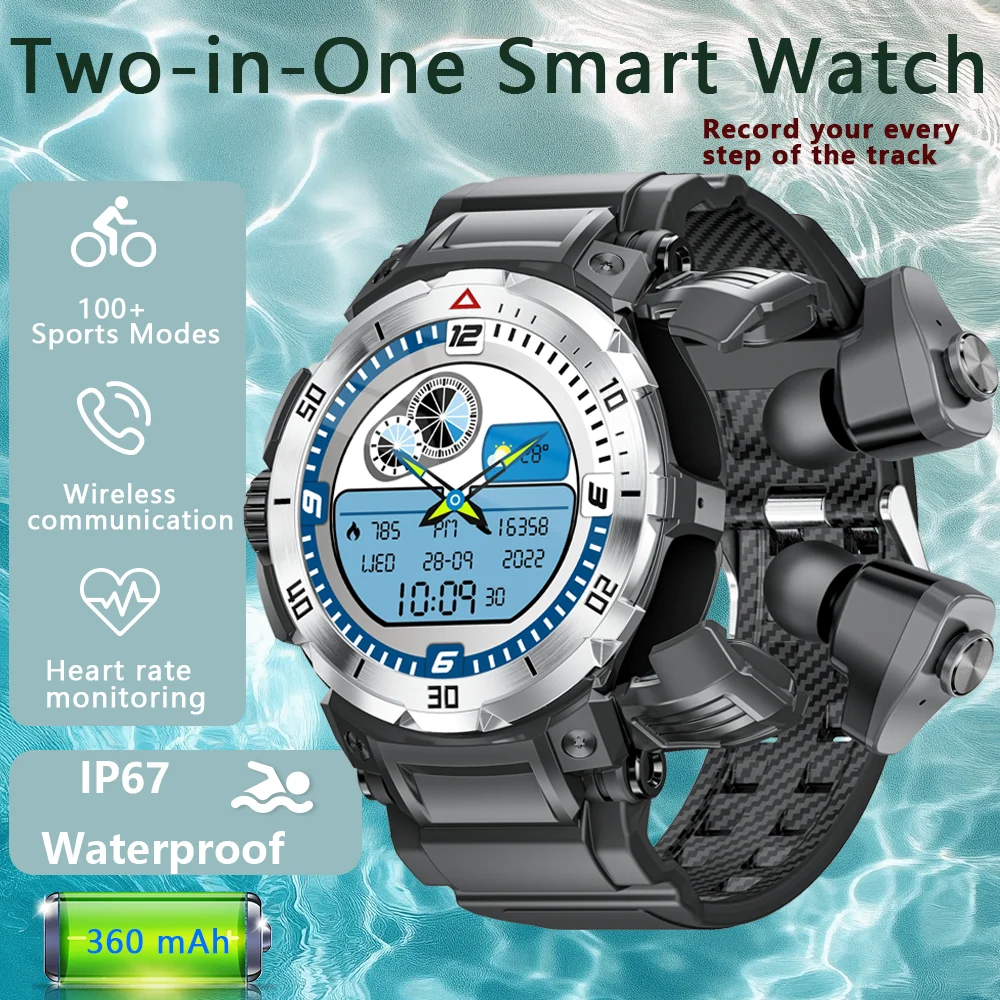 

2025 Smart Watch Two-in-One Headset IP67 Waterproof NFC Sports Tracking Heart Rate Monitoring Bluetooth Calling Men's Watch