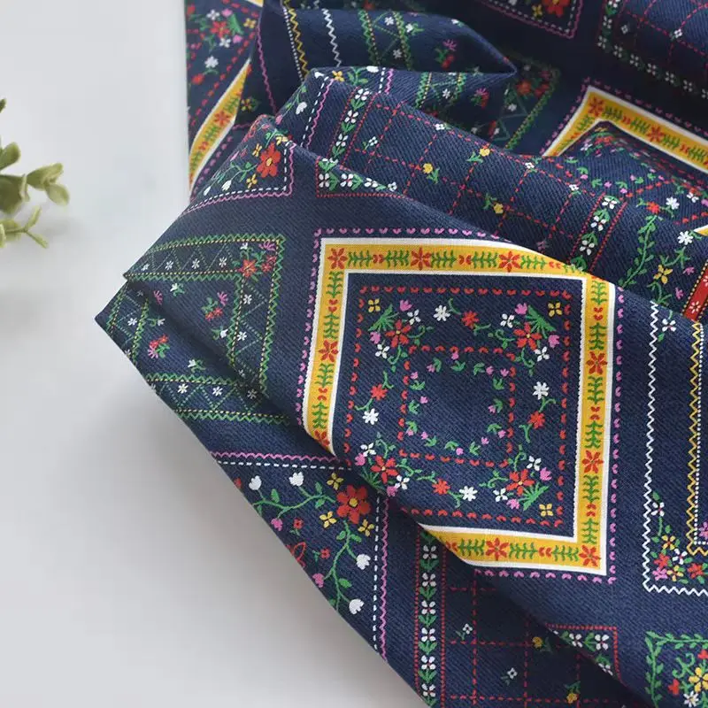 150x50cm Cotton Plaid Flower Checkered Fabric, All Cotton Clothing, Pants, Printed Handmade DIY Sewing Cloth