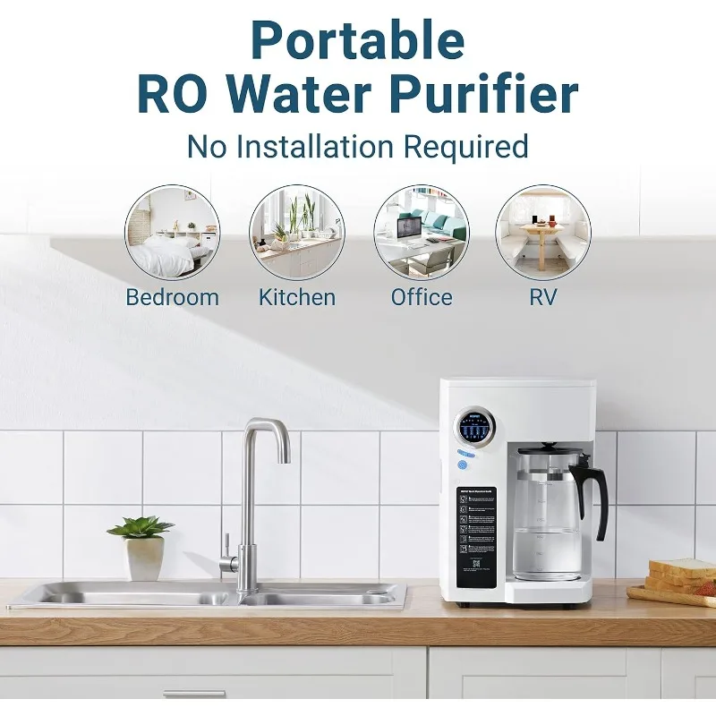 RO100ROPOT Reverse Osmosis System Countertop Water , 4 Stage Purification, Counter RO Filtration, 2:1 Pure to Drain