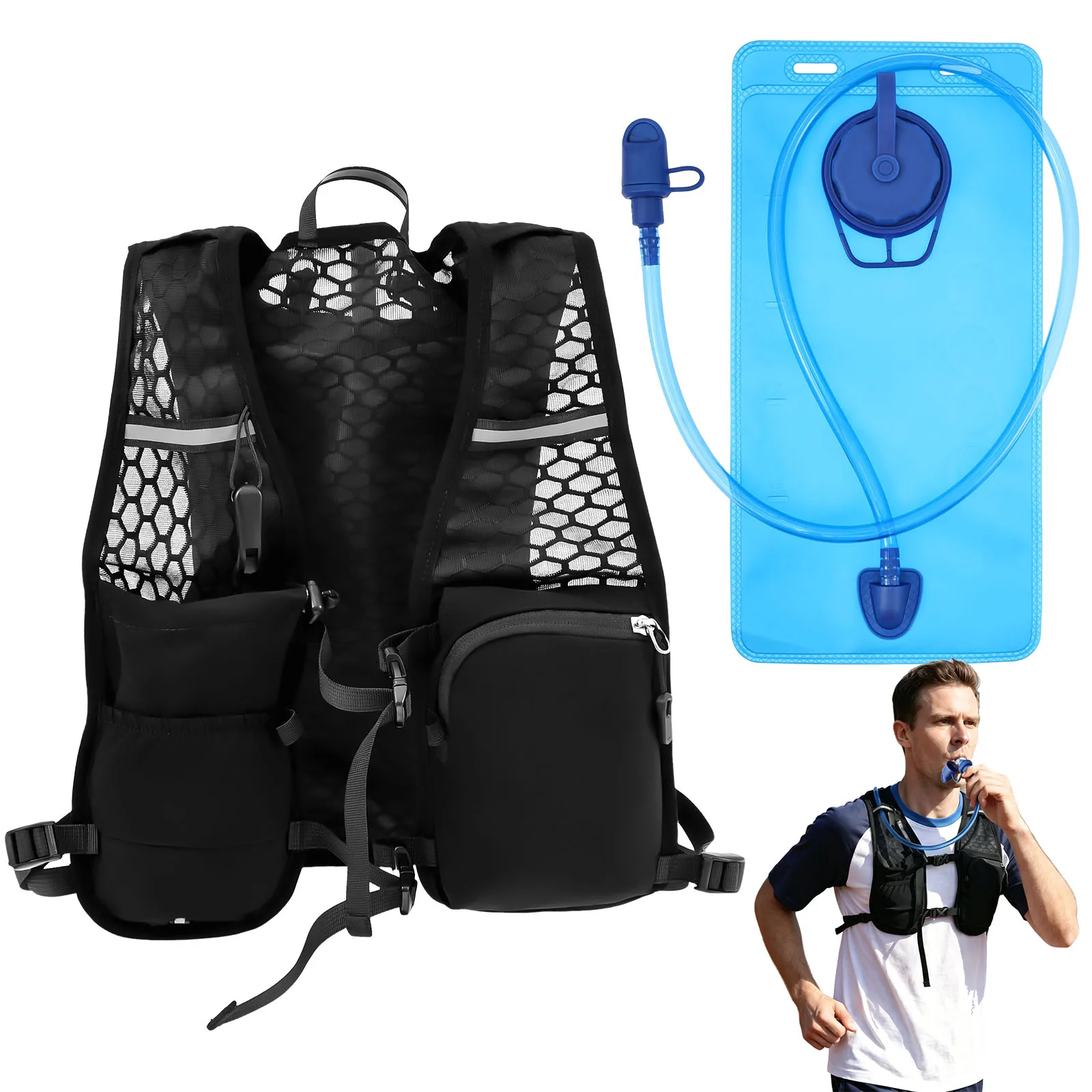 Running Hydration Vest Lightweight Breathable Hydration Vest with 68 oz Water Bladder Adjustable Running Backpacks for Cycling