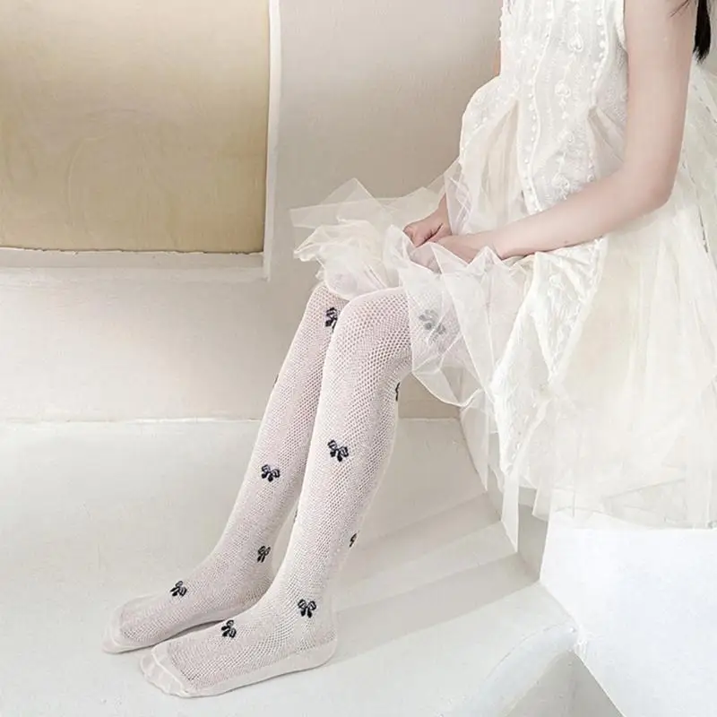

U13F Cotton Lace Tights Elastic Waist Infants Baby Pantyhose Bowknot Detail Lightweight Mesh Design for Seasonal Costumes