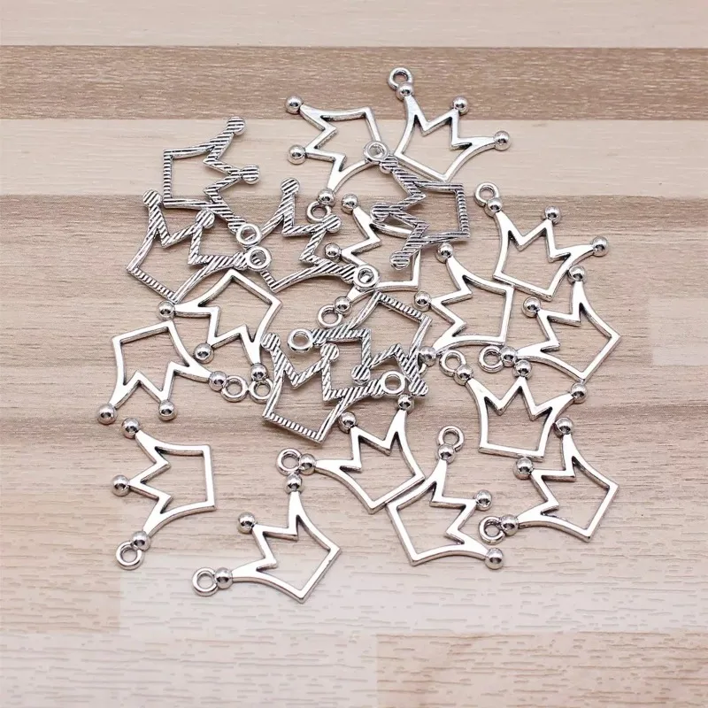 400 Stück antiksilberfarbene Kronen-Anhänger, 20 x 14 mm, DIY-Armbänder, Schmuckherstellung, A2820, Großhandel – Detail 3
