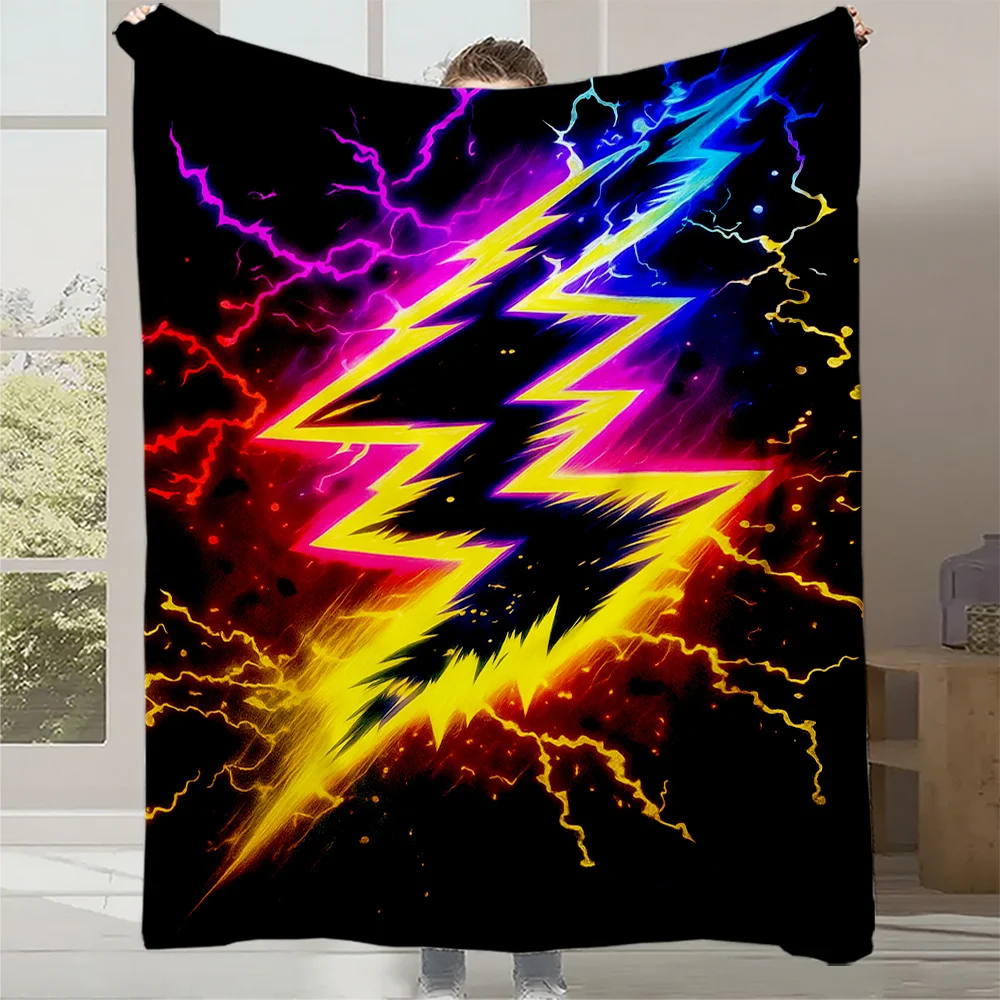 1pc Vibrant Lightning Bolt Print Flannel Blanket - Soft, Warm, and Machine Washable | Minimalist Home Decor for Sofa, Bedroom