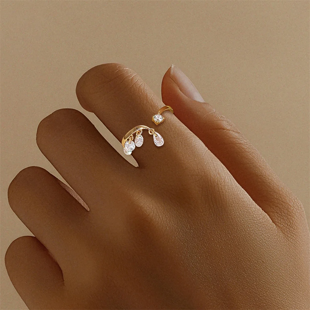 CANNER 1 Stück 925 Sterling Silber Klassischer Geometrischer Zirkon-Quasten-Offener Ehering für Frauen Ins Minimalismus Ring Schmuck Geschenk – Detail 9