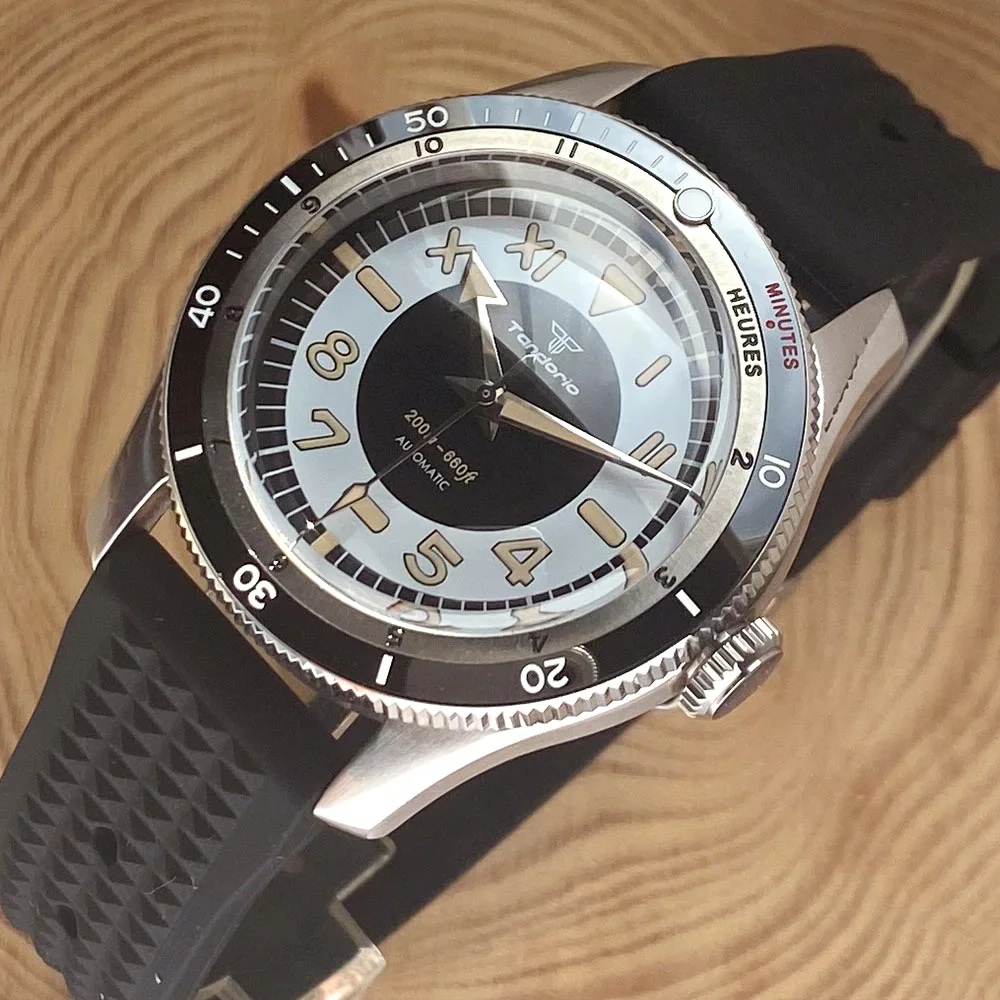 Tandorio Diver Watch Vintage Roman Numbers NH35A PT5000 Steel Mechanical Watches Men Dome Sapphire Crystal 200m Waterproof Clock