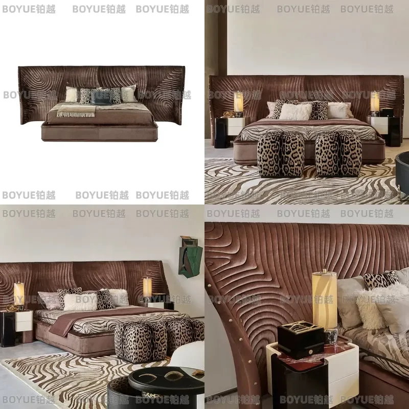 Luxury Italian Style Fabric Double Bed for Master Bedroom High End Wide Frame Upholstered Platform Bed for Villa Home Decor