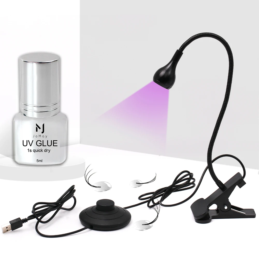 Purple Light UV Glue For Eyelash Extension Set With Foot Pedal Super Strong Glue False Eyelashes 75days UV 5ml