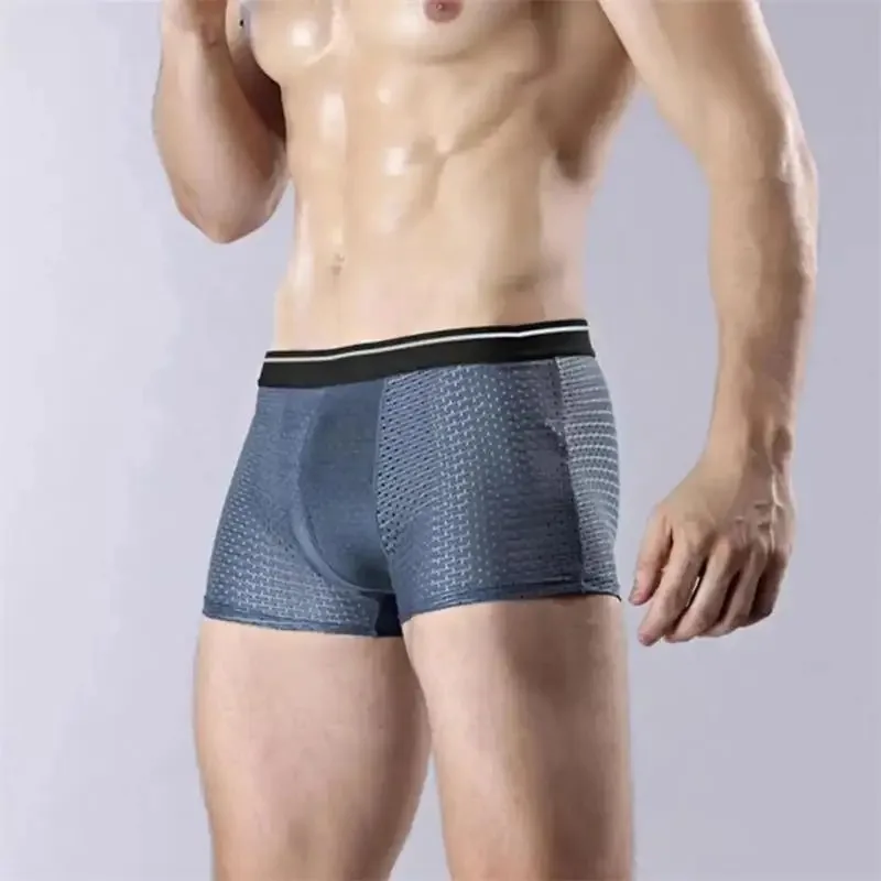 Roupa interior de seda gelo masculina, shorts boxer sexy, cintura média, respirável, malha, confortável, macio, plus 5xl, 4 pcs, 8pcs