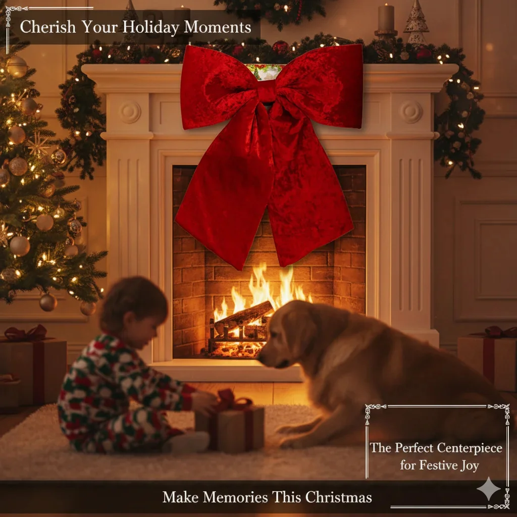 

Christmas Tree Decoration Red Velvet Bow 60cm Handmade Hanging Ornament For Holiday Indoor Party Front Door Or Fireplace Display