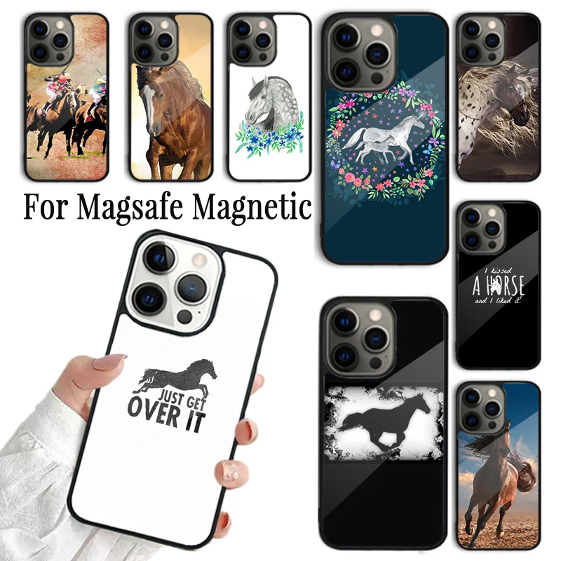 Coque Phone Case For iPhone 16 15 14 13 12 Mini 11 Pro Max Plus Magsafe Magnetic Wireless Charging Cover Horse Pony Pattern