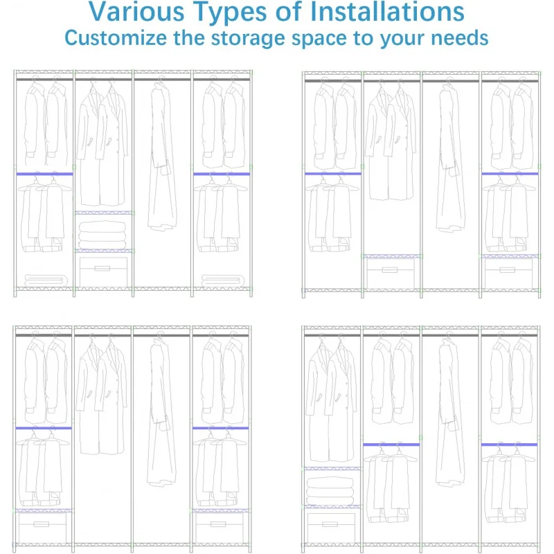 Black V40 Medium Garment Rack Heavy Duty Clothes Rack Hanging Clothes, Multi-Functional Bedroom Clothing Rack Freestanding C