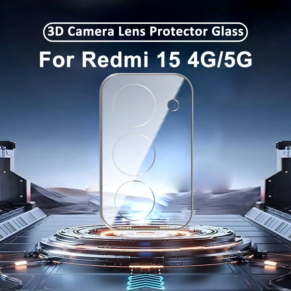3D Full Screen Camera Glass For Xiaomi Redmi 15 4G 5G Curved Lens Protector Case Redmy 15 Redmi15 Global HD Lens Back Cover Cap