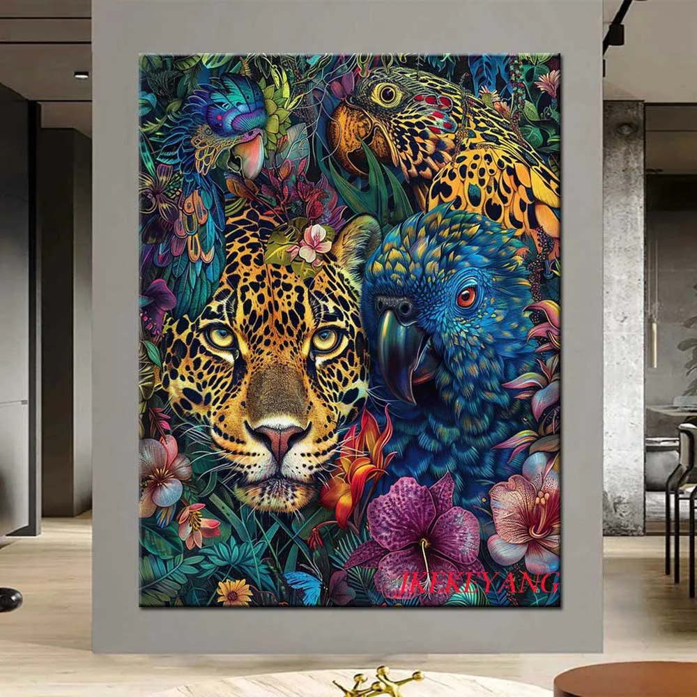 Diy Diamond Painting Mosaic Leopard Parrot and Flower Full Square Round Cross Stitch Embroidery Handmade Wall Decor